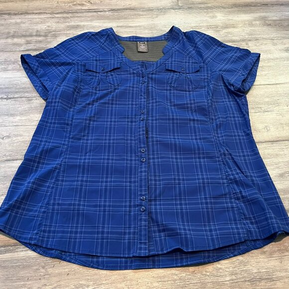 REI Vented S/S Camp Shirt, Blue Plaid, Size XL - Picture 2 of 7